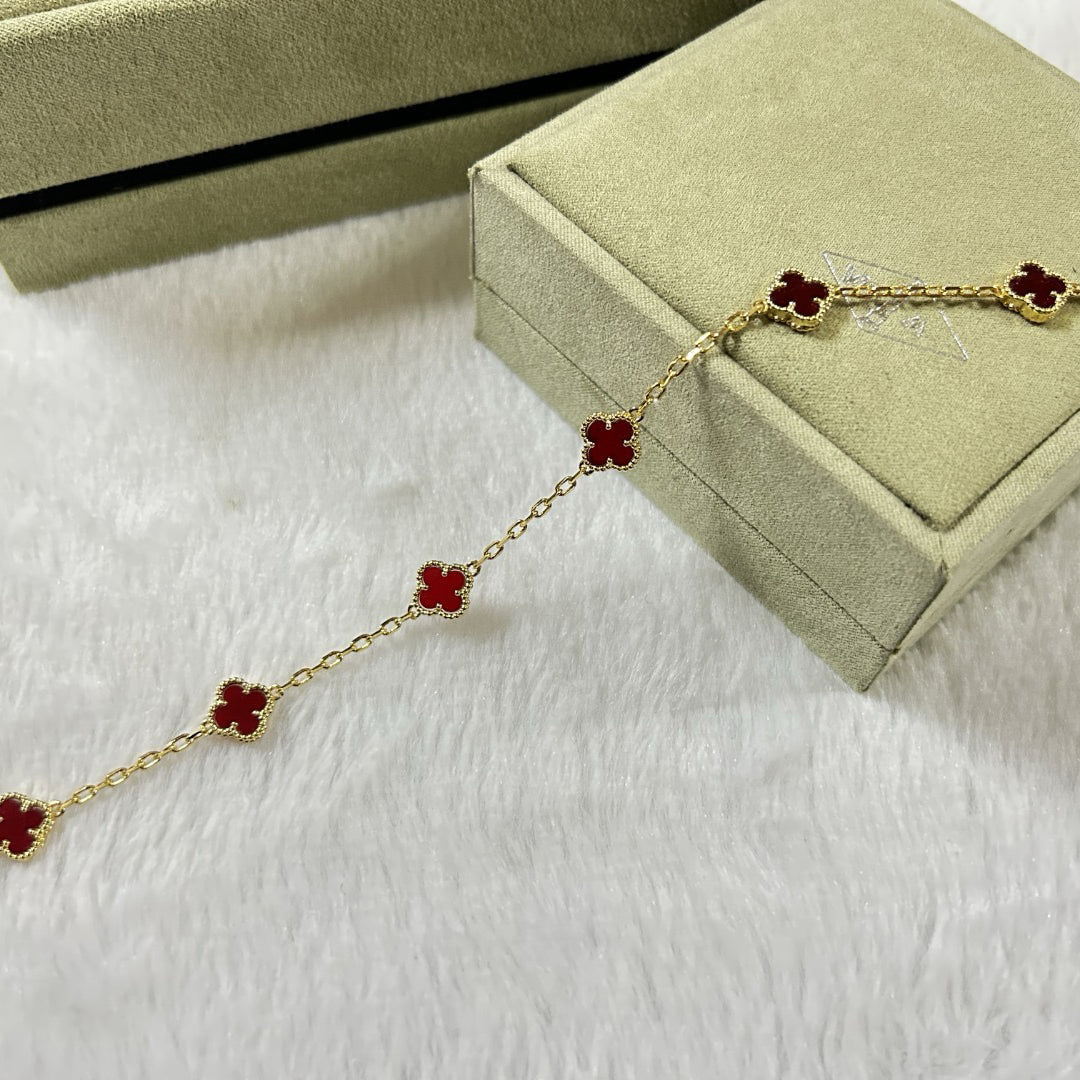 [⭐Sparkve]CLOVER 6 MOTIF RED AGATE BRACELET