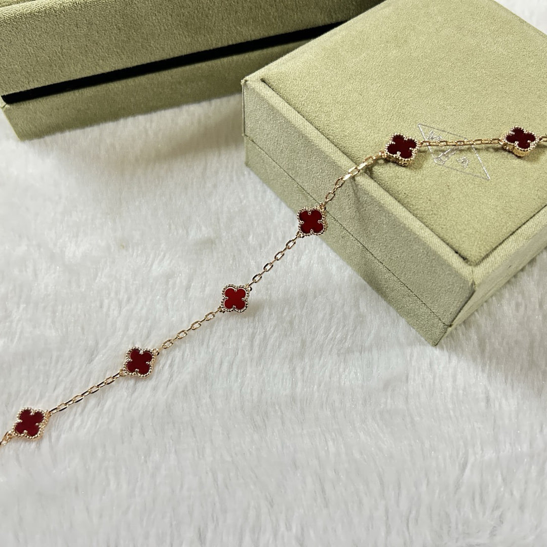 [⭐Sparkve]CLOVER 6 MOTIF RED AGATE BRACELET