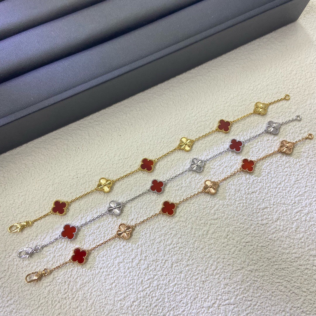 [⭐Sparkve]CLOVER 6 MOTIF RED AGATE LASER BRACELET