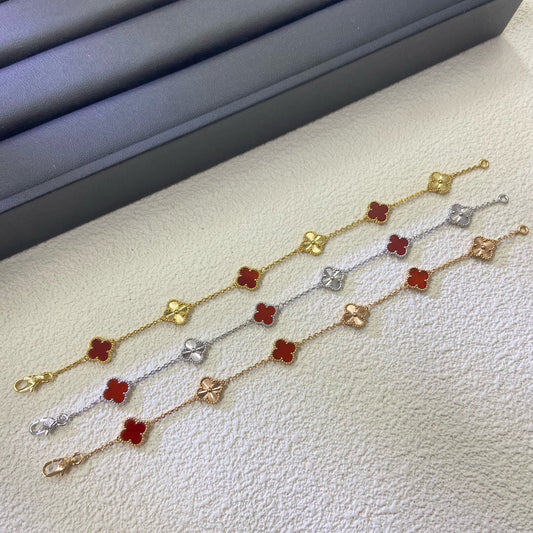 [⭐Sparkve]CLOVER 6 MOTIF RED AGATE LASER BRACELET