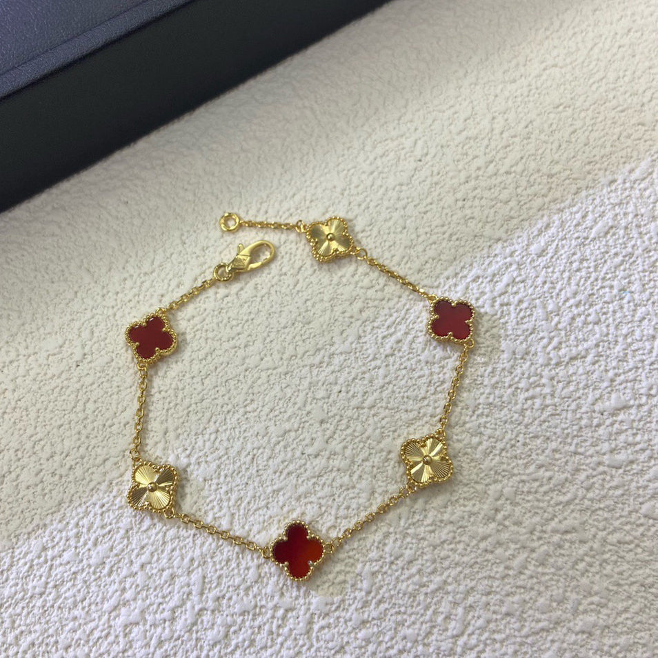 [⭐Sparkve]CLOVER 6 MOTIF RED AGATE LASER BRACELET