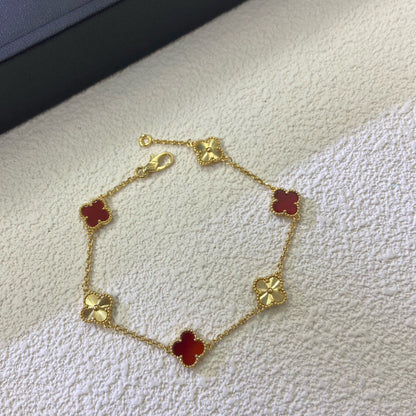 [⭐Sparkve]CLOVER 6 MOTIF RED AGATE LASER BRACELET
