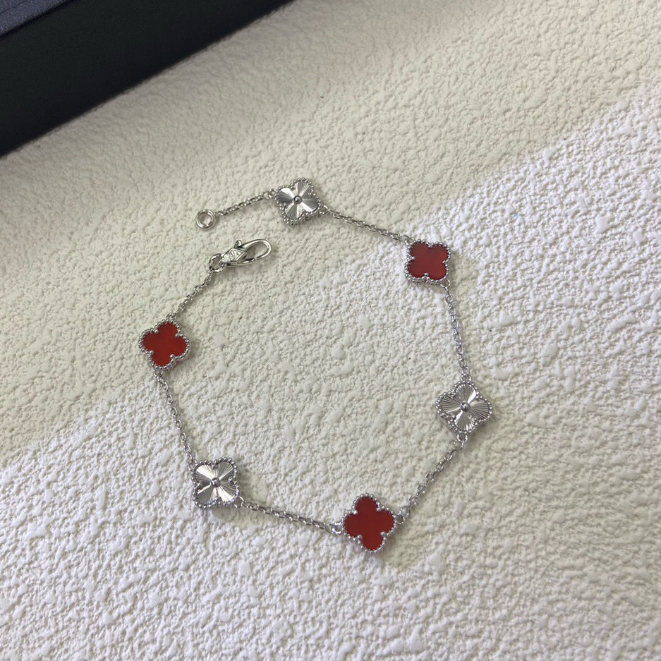[⭐Sparkve]CLOVER 6 MOTIF RED AGATE LASER BRACELET