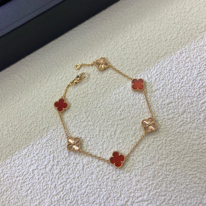 [⭐Sparkve]CLOVER 6 MOTIF RED AGATE LASER BRACELET