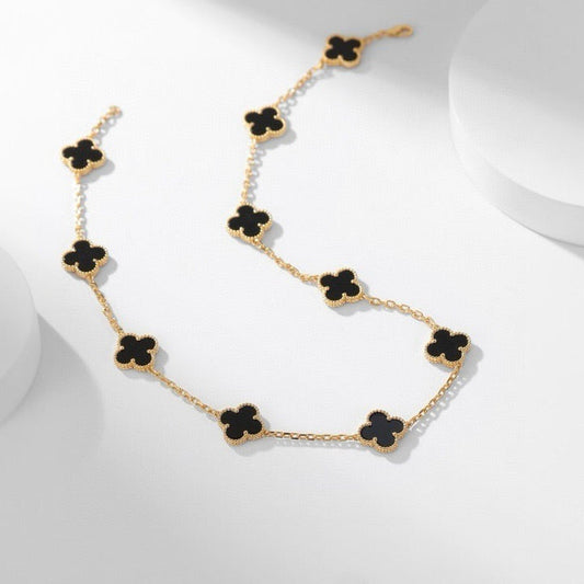 [⭐Sparkve]CLOVER 10 MOTIFS ONYX NECKLACE