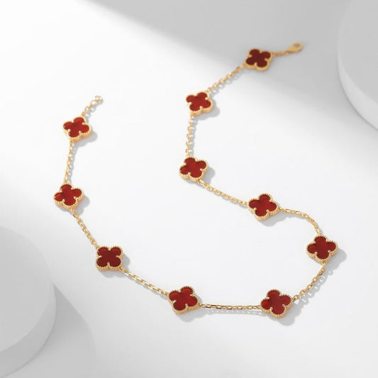 [⭐Sparkve]CLOVER 10 MOTIFS CARNELIAN NECKLACE