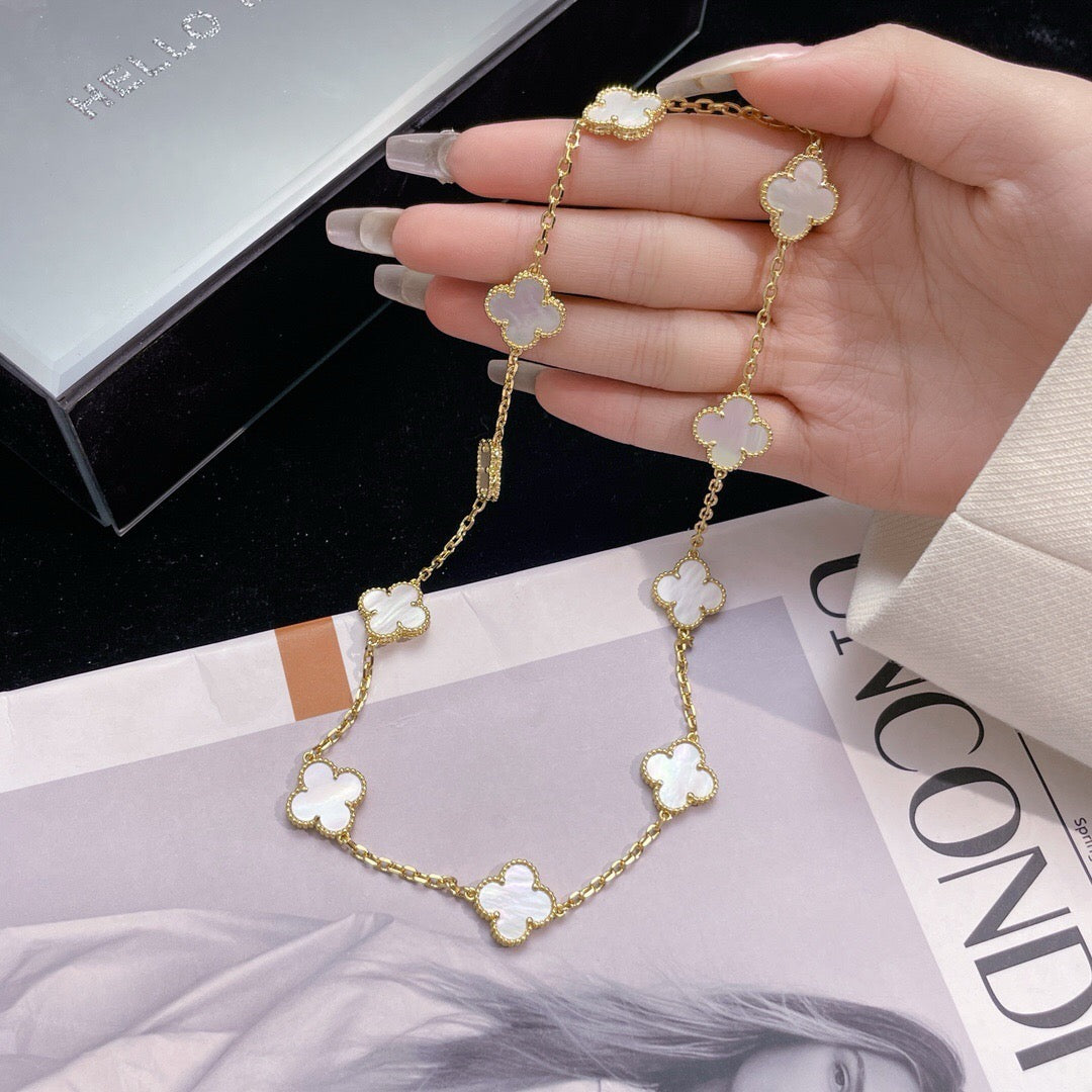 [⭐Sparkve]CLOVER 10 MOTIFS WHITE MOTHER OF PEARL NECKLACE