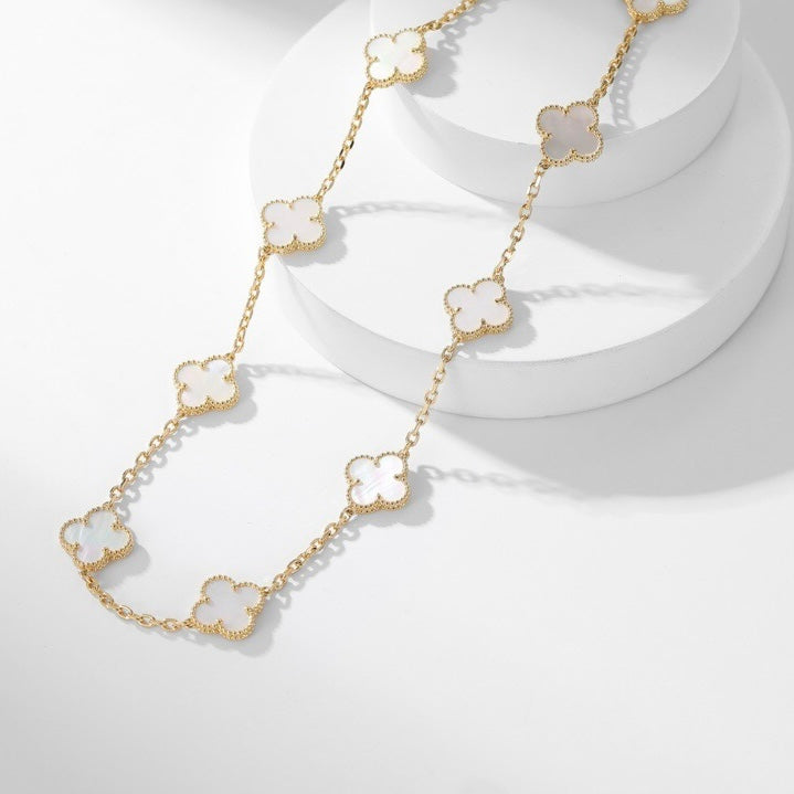 [⭐Sparkve]CLOVER 10 MOTIFS WHITE MOTHER OF PEARL NECKLACE