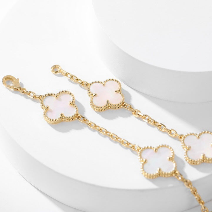 [⭐Sparkve]CLOVER 10 MOTIFS WHITE MOTHER OF PEARL NECKLACE