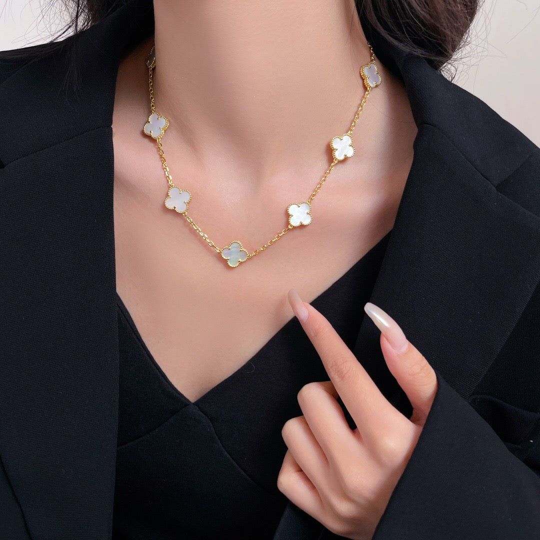 [⭐Sparkve]CLOVER 10 MOTIFS WHITE MOTHER OF PEARL NECKLACE