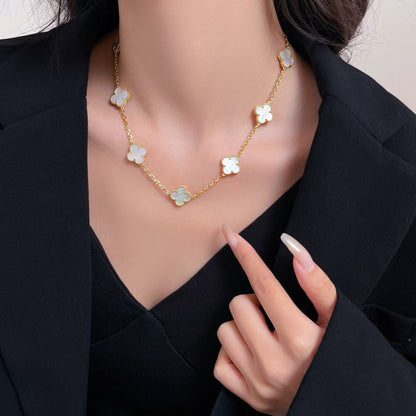 [⭐Sparkve]CLOVER 10 MOTIFS WHITE MOTHER OF PEARL NECKLACE