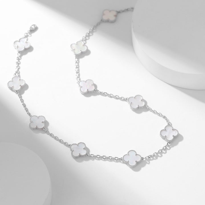 [⭐Sparkve]CLOVER 10 MOTIFS WHITE MOTHER OF PEARL NECKLACE