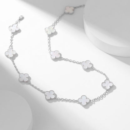 [⭐Sparkve]CLOVER 10 MOTIFS WHITE MOTHER OF PEARL NECKLACE
