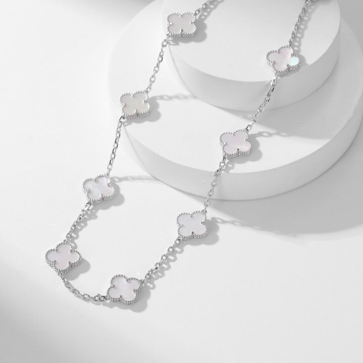[⭐Sparkve]CLOVER 10 MOTIFS WHITE MOTHER OF PEARL NECKLACE