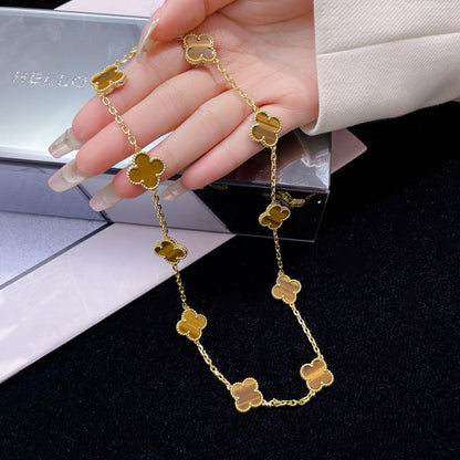 [⭐Sparkve]CLOVER 10 MOTIFS TIGER EYE NECKLACE
