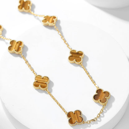 [⭐Sparkve]CLOVER 10 MOTIFS TIGER EYE NECKLACE