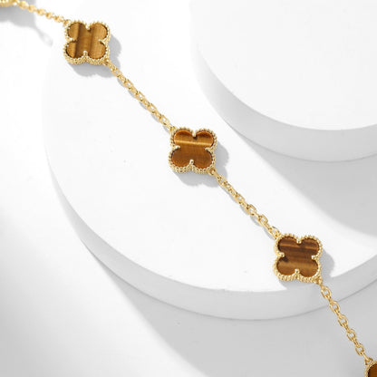 [⭐Sparkve]CLOVER 10 MOTIFS TIGER EYE NECKLACE