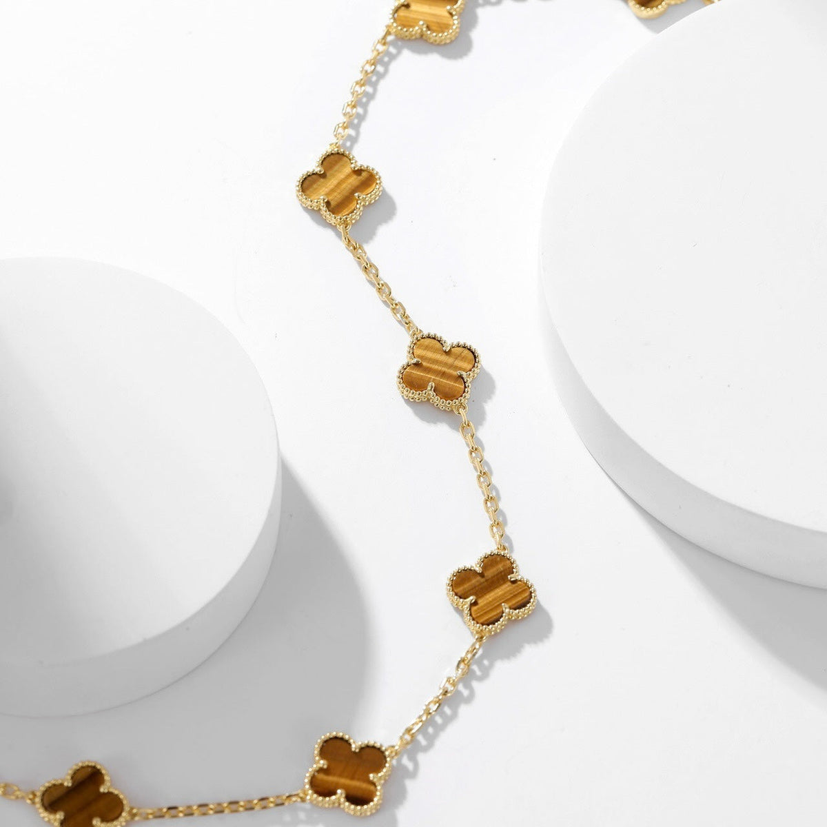 [⭐Sparkve]CLOVER 10 MOTIFS TIGER EYE NECKLACE