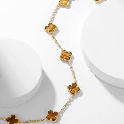 [⭐Sparkve]CLOVER 10 MOTIFS TIGER EYE NECKLACE