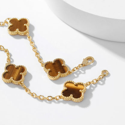 [⭐Sparkve]CLOVER 10 MOTIFS TIGER EYE NECKLACE