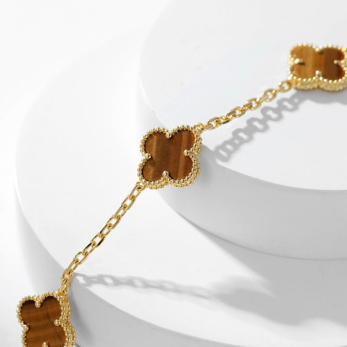 [⭐Sparkve]CLOVER 10 MOTIFS TIGER EYE NECKLACE