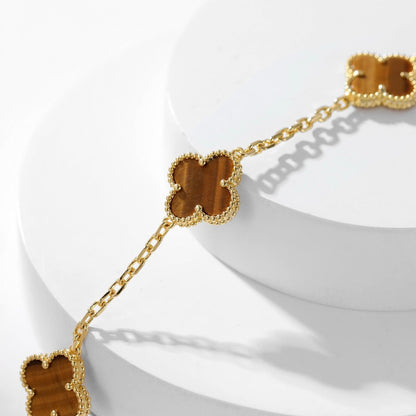 [⭐Sparkve]CLOVER 10 MOTIFS TIGER EYE NECKLACE