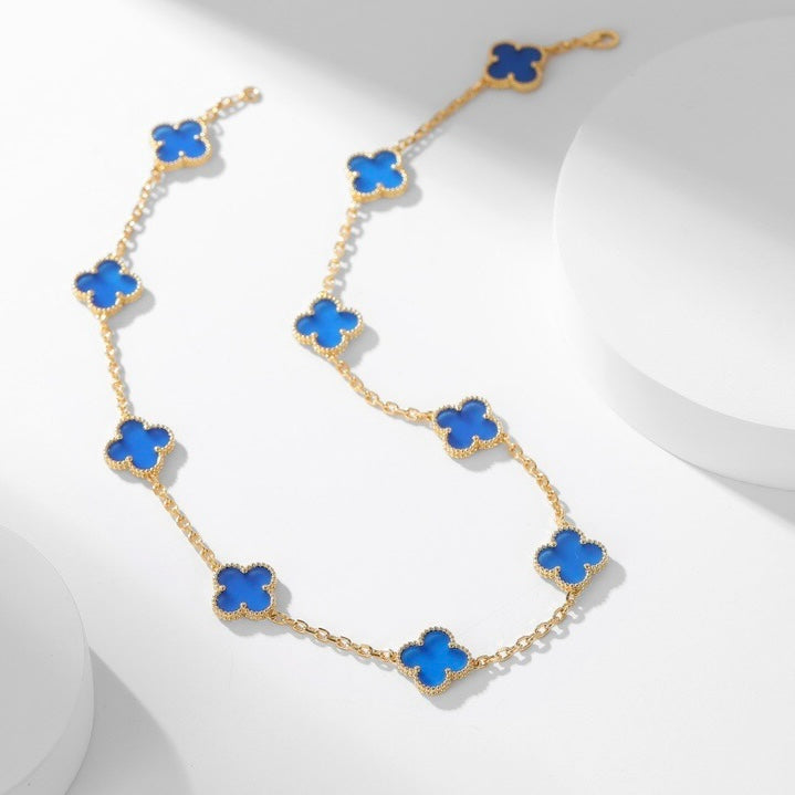 [⭐Sparkve]CLOVER 10 MOTIFS BLUE AGATE NECKLACE