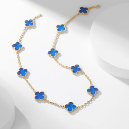 [⭐Sparkve]CLOVER 10 MOTIFS BLUE AGATE NECKLACE