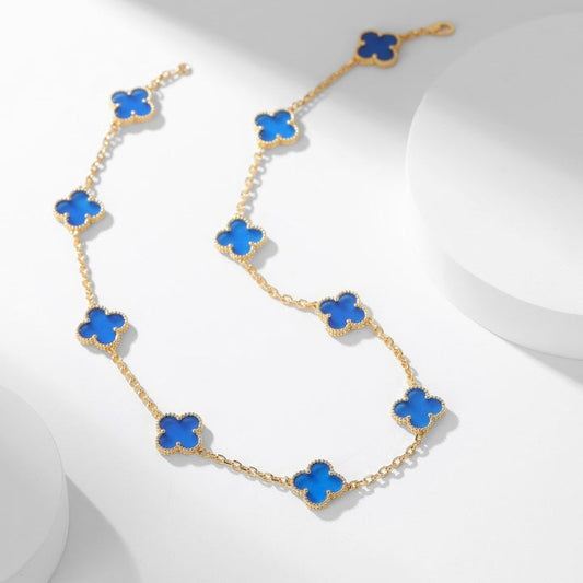 [⭐Sparkve]CLOVER 10 MOTIFS BLUE AGATE NECKLACE