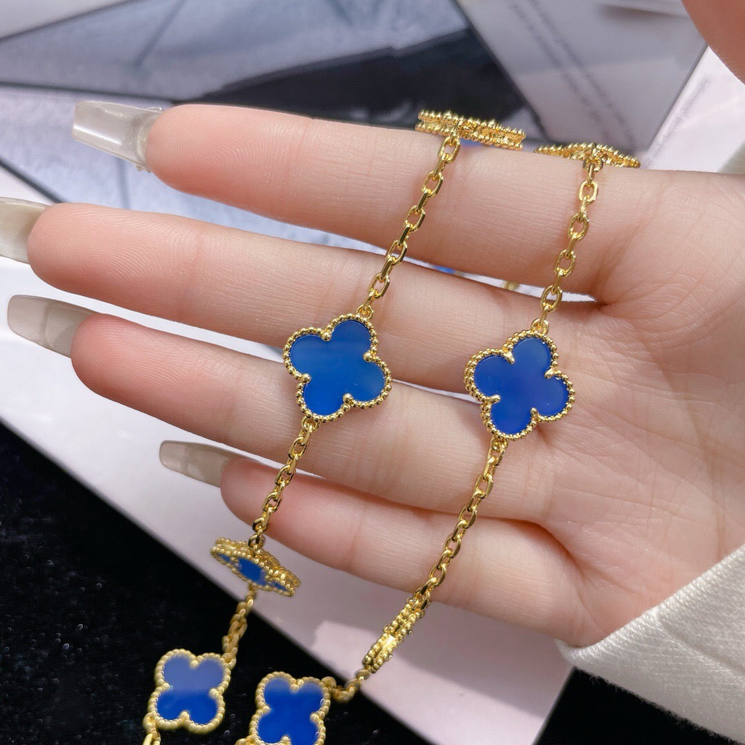 [⭐Sparkve]CLOVER 10 MOTIFS BLUE AGATE NECKLACE