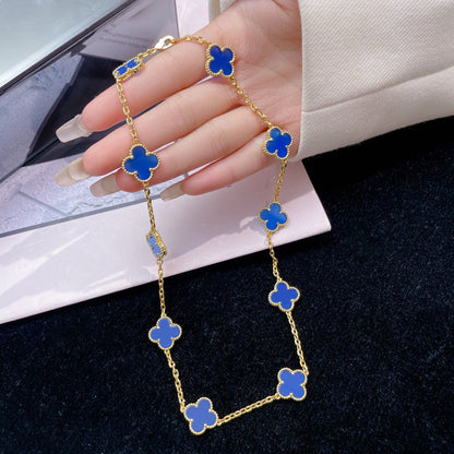 [⭐Sparkve]CLOVER 10 MOTIFS BLUE AGATE NECKLACE