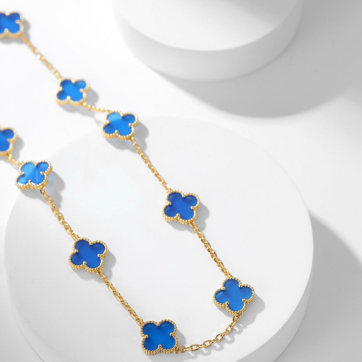 [⭐Sparkve]CLOVER 10 MOTIFS BLUE AGATE NECKLACE