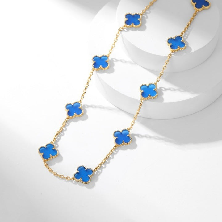 [⭐Sparkve]CLOVER 10 MOTIFS BLUE AGATE NECKLACE