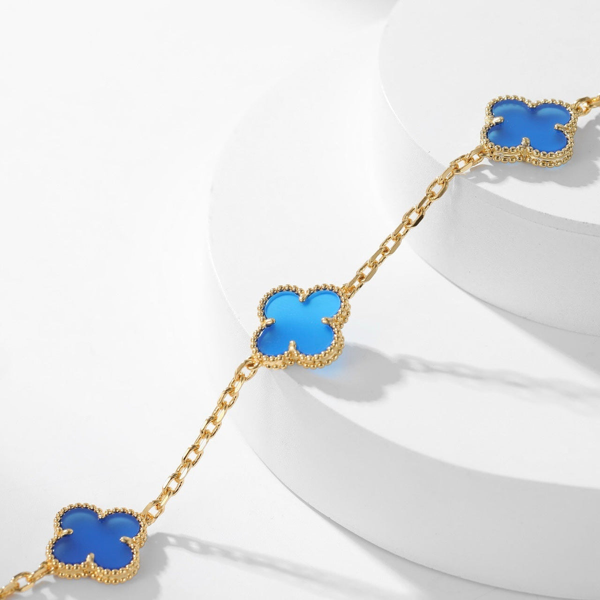 [⭐Sparkve]CLOVER 10 MOTIFS BLUE AGATE NECKLACE