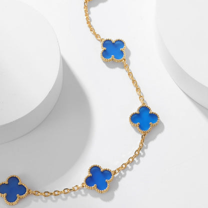 [⭐Sparkve]CLOVER 10 MOTIFS BLUE AGATE NECKLACE