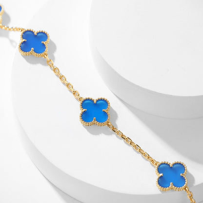 [⭐Sparkve]CLOVER 10 MOTIFS BLUE AGATE NECKLACE
