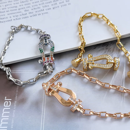 [⭐Sparkve]FORCE LARGE HORSESHOE CLASP  METAL BRACELET
