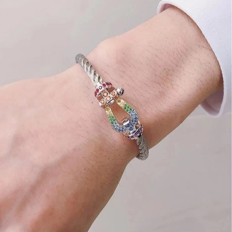 [⭐Sparkve]FORC LARGE HORSESHOE  COLORED DIAMOND BRACELET SILVER