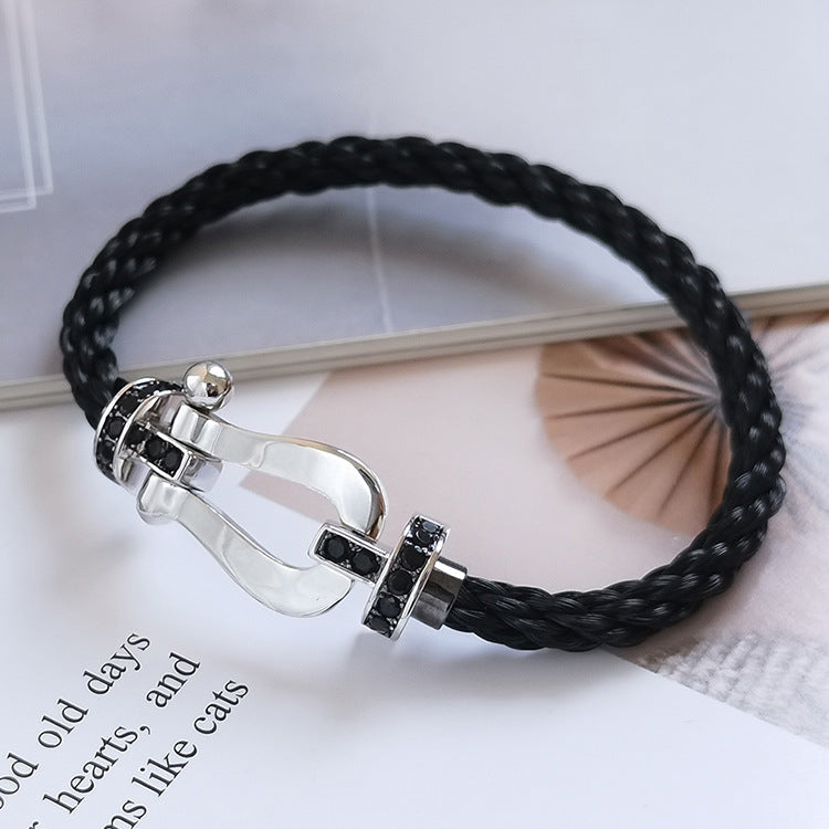 [⭐Sparkve]FORCE LARGE HORSESHOE BLACK DIAMOND BRACELET SILVER