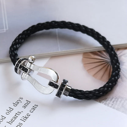 [⭐Sparkve]FORCE LARGE HORSESHOE BLACK DIAMOND BRACELET SILVER