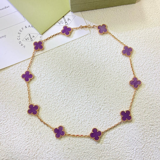 [⭐Sparkve Jewelry]CLOVER 10 MOTIFS  PURPLE VIOLET  NECKLACE