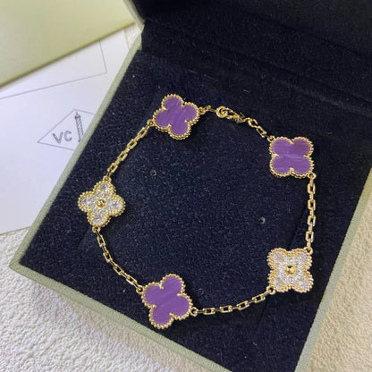 [⭐Sparkve] CLOVER 5 MOTIF VIOLET BRACELET COLLECTION