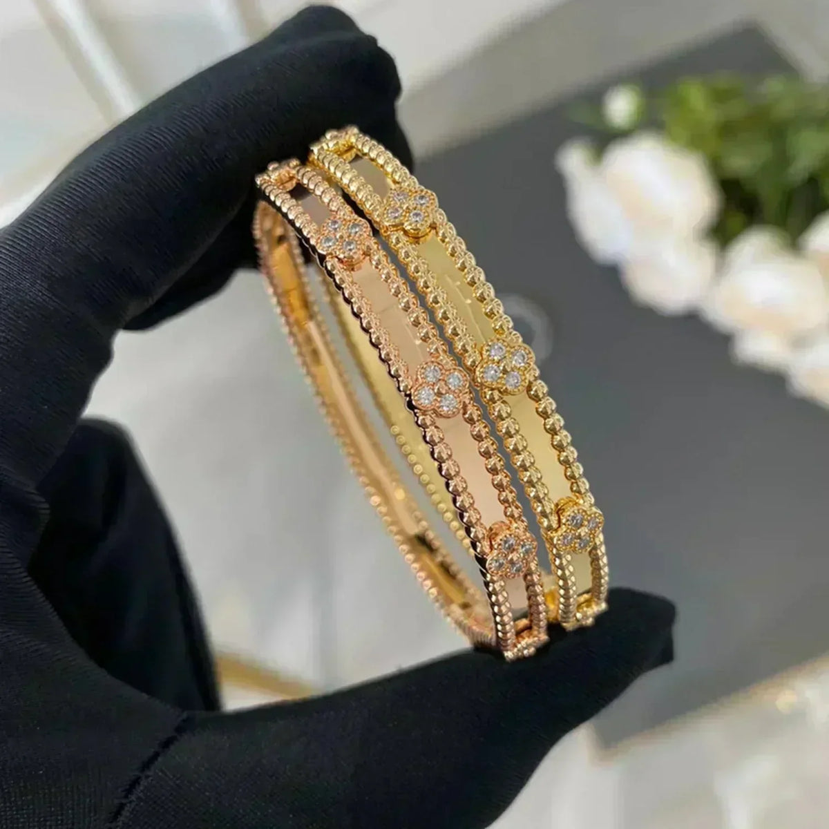[⭐Sparkve]CLOVER BRACELET 4MM DIAMONDS