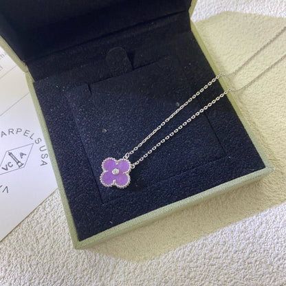 [⭐Sparkve Jewelry]CLOVER 15MM DIAMOND  PURPLE VIOLET NECKLACE
