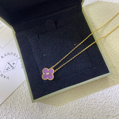 [⭐Sparkve Jewelry]CLOVER 15MM DIAMOND  PURPLE VIOLET NECKLACE