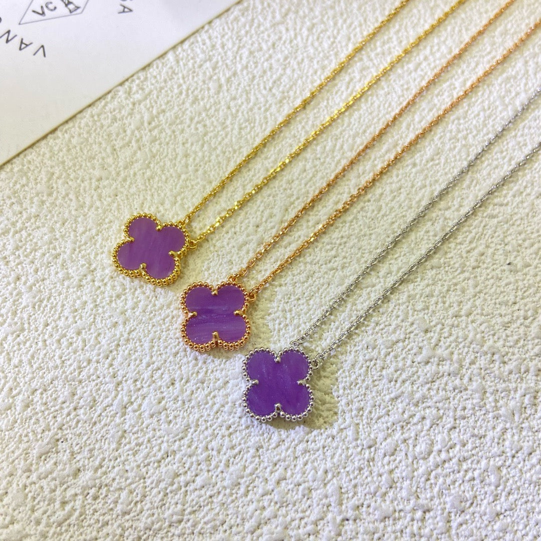 [⭐Sparkve Jewelry]CLOVER 15MM  PURPLE VIOLET NECKLACE