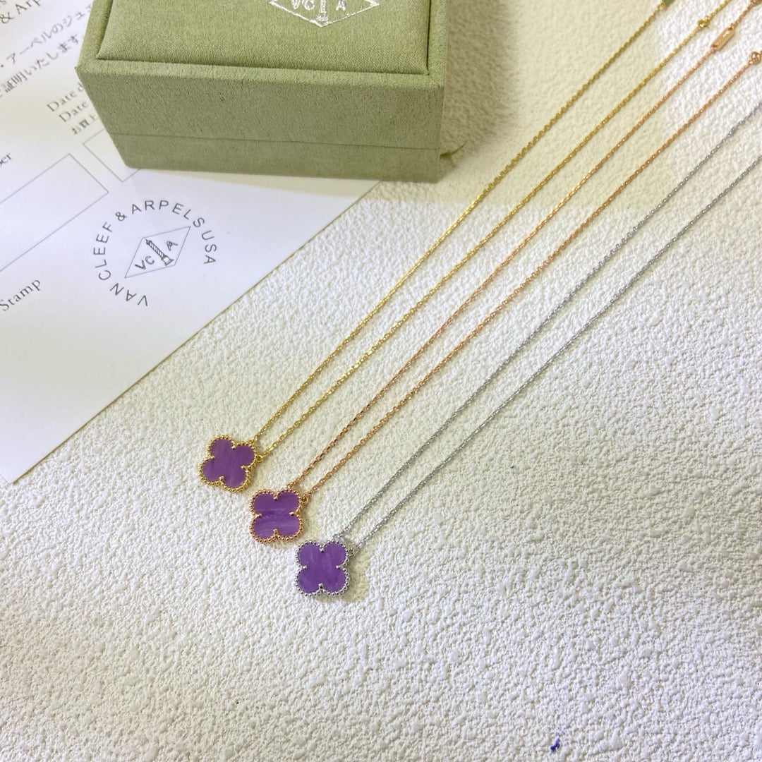 [⭐Sparkve Jewelry]CLOVER 15MM  PURPLE VIOLET NECKLACE