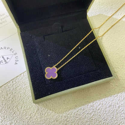 [⭐Sparkve Jewelry]CLOVER 15MM  PURPLE VIOLET NECKLACE