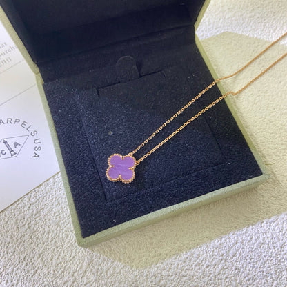 [⭐Sparkve Jewelry]CLOVER 15MM  PURPLE VIOLET NECKLACE