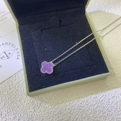 [⭐Sparkve Jewelry]CLOVER 15MM  PURPLE VIOLET NECKLACE